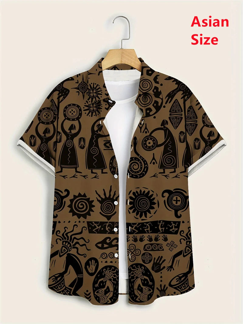 Hawaii Shirts For Men 3D Paisley Graphic Short-sleeved T-shirt Casual Lapel Buttons Male Tops Summer Oversized Bohemian Man Tees