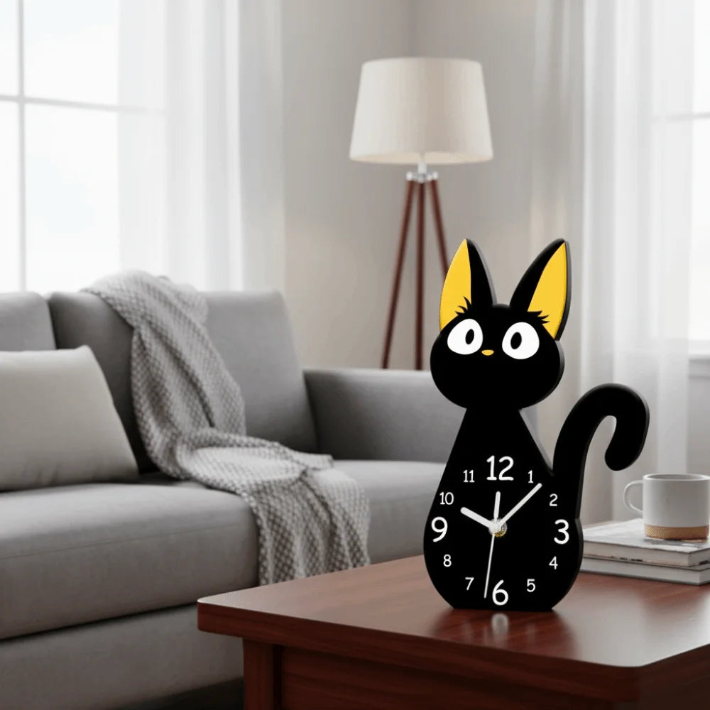 Cute Cartoon Black Cats Desk Clock Modern Decorative Table Clock Silent Acrylic Black Cat Ornament Office Decor