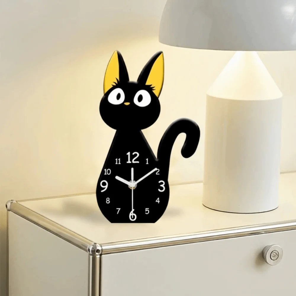 Cute Cartoon Black Cats Desk Clock Modern Decorative Table Clock Silent Acrylic Black Cat Ornament Office Decor
