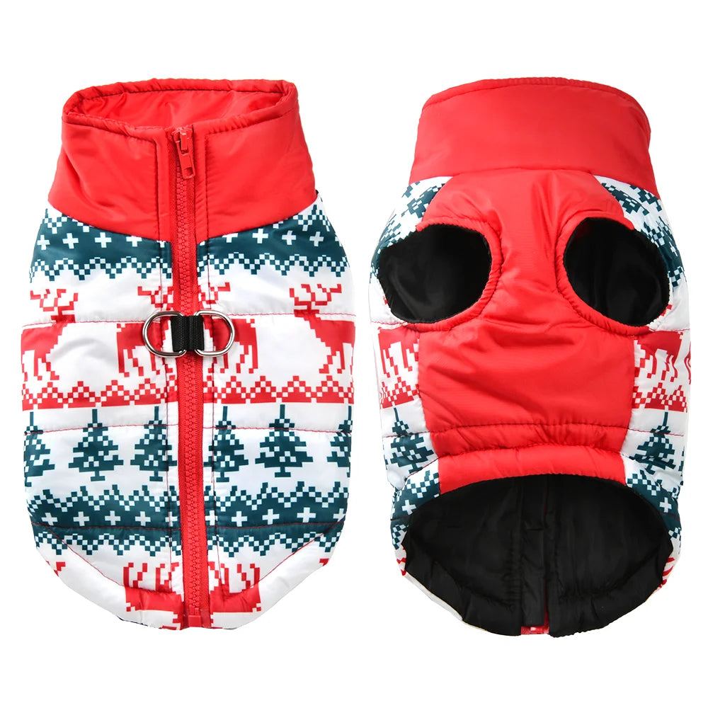Christmas Dog Costume For Winter Festival Party Pet Jacket For Small Medium Dogs New Year Snowman Print Dogs Outfits With D-ring