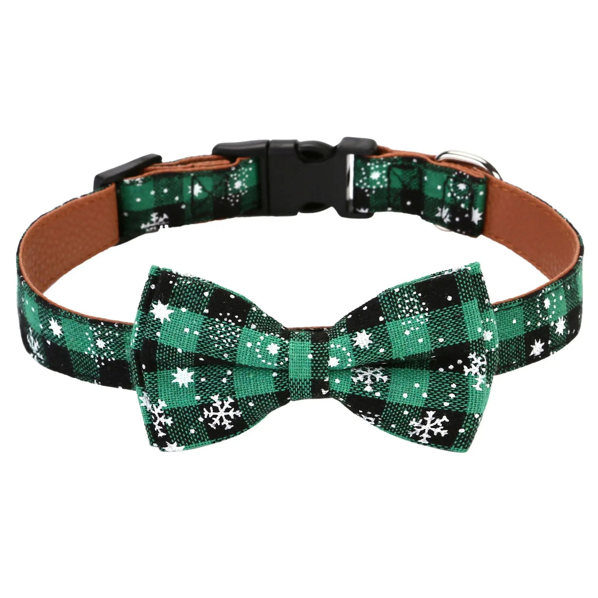 Christmas Dog Collar with Bow Tie, Classic Plaid Red Green Dog Collars with Removable Bowtie Christmas Collars for Large Dogs