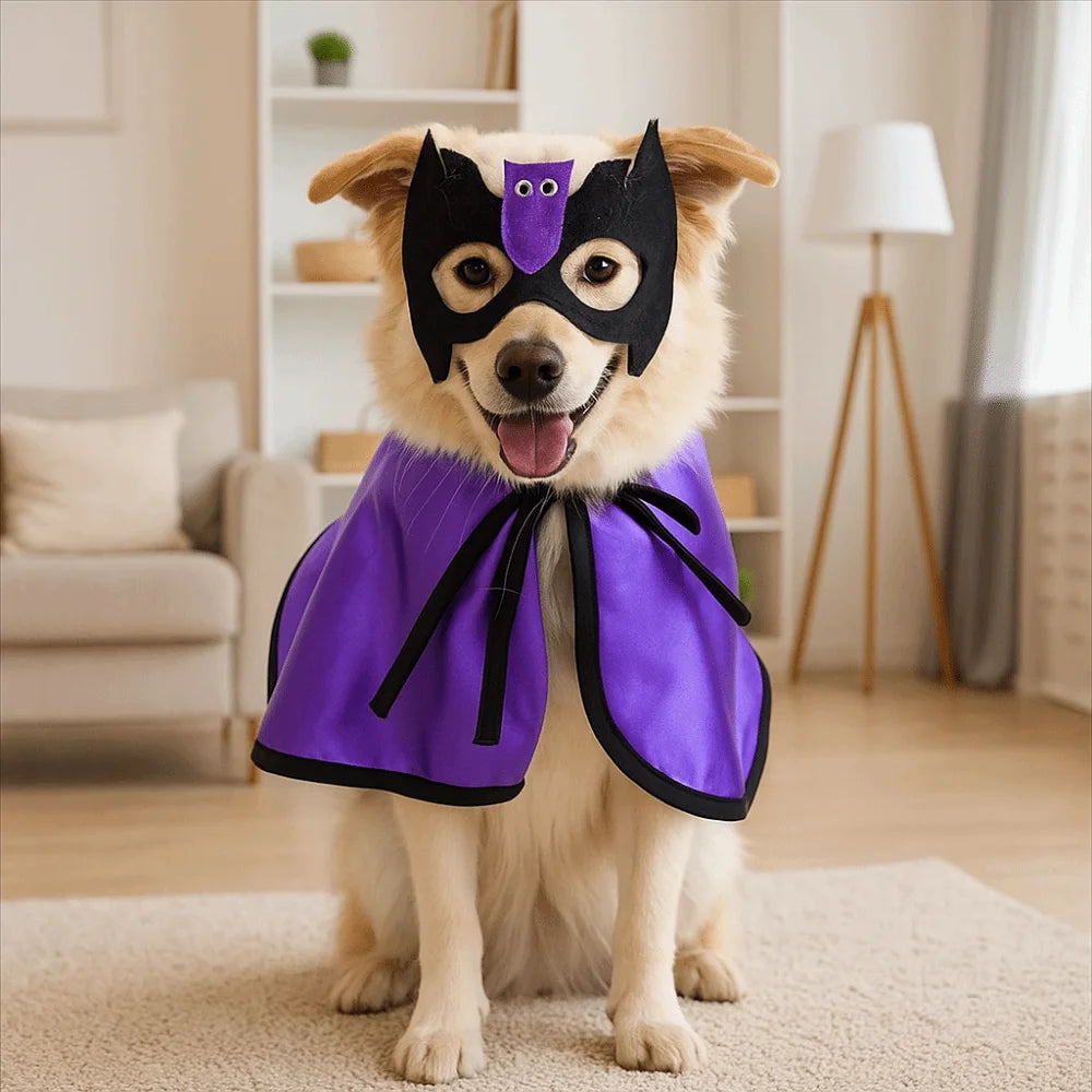 Adjustable Dog Halloween Costume Decorative Cartoon Pet Wizard Cloak Bat with Face Mask Cat Cosplay Outfit Halloween Party