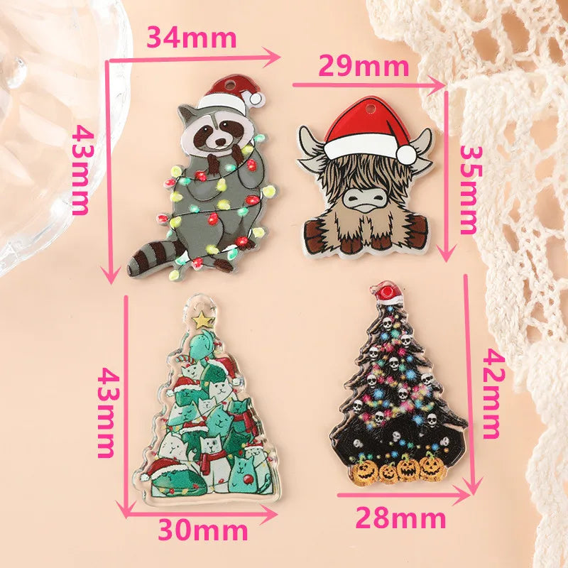 Yak Raccoon Christmas Tree Acrylic Charms Wholesale Bulk for Earring DIY Accessories 5PCS/LOT