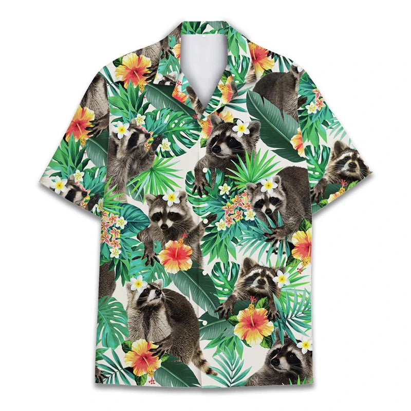 Funny Raccoon 3D Print Shirts For Men Hawaiian Casual Short Sleeve Lapel Blouse Women Kids Summer Holiday Short Sleeved Shirt