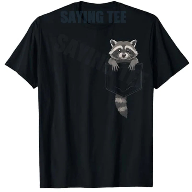 Cute Raccoon Pocket Funny Gifts for Men Women Kid T-Shirt Raccoon in Pocket Apparel Novelty Gifts Y2k Graphic Tees Novelty Gift