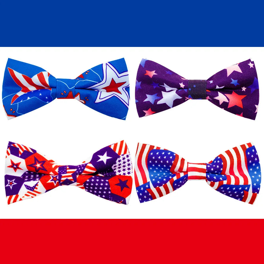 50/100ps American Independence Day Dog Accessories Dog Collar Bow Tie Slidable Dog Collar Accessories Pet Supplies For 4th July