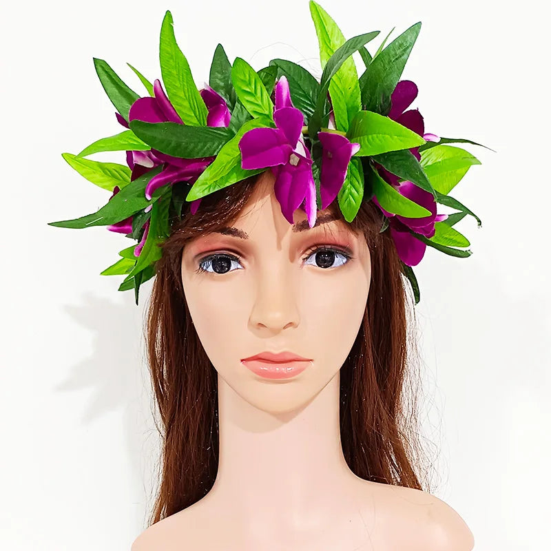Popular Hawaii Maile Lei Double Ti Leaf With Strand of Purple White Orchids 2025 Graduation Wedding Luau Birthday Celebration
