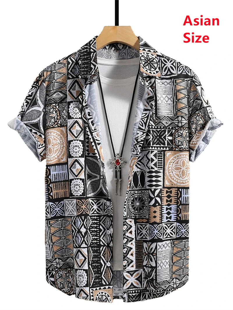 Hawaii Shirts For Men 3D Paisley Graphic Short-sleeved T-shirt Casual Lapel Buttons Male Tops Summer Oversized Bohemian Man Tees