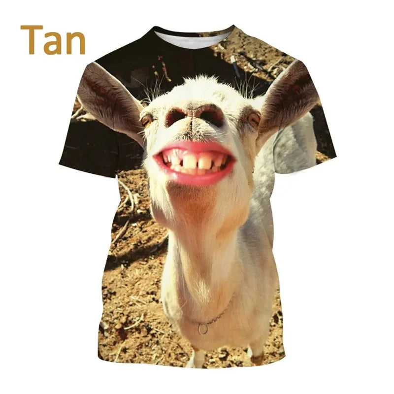 Animal Goat Graphic T Shirt For Men Funny Sheep 3D Print T-Shirts Summer Fashion Unisex Street Round Neck Short Sleeve Kids Tees