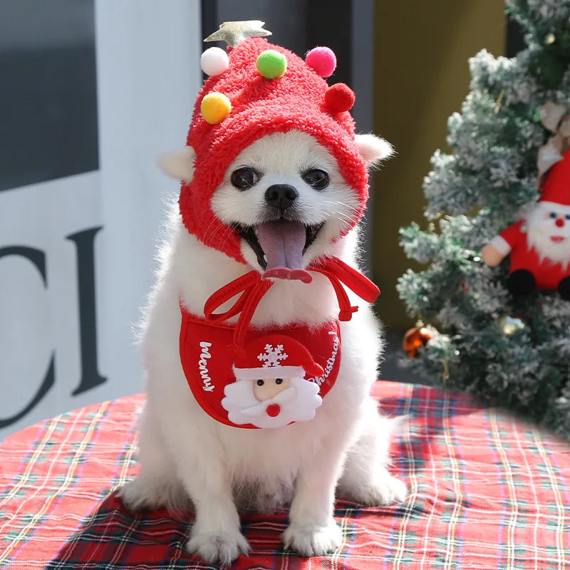 Christmas Santa Hat Dog Christmas Outfit Costume Hat and Scarf Winter Pet Accessory for Small Medium Large Dog