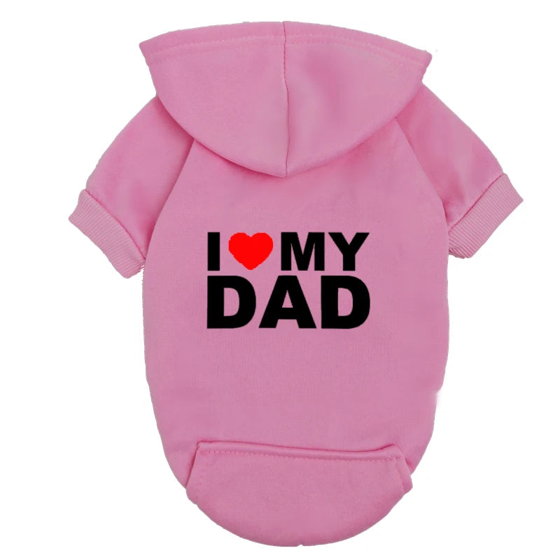 "I Love My Dad" Dog Hoodie - Small Medium Breed Puppy Sweatshirt - Cute Pet Father's Day Gift