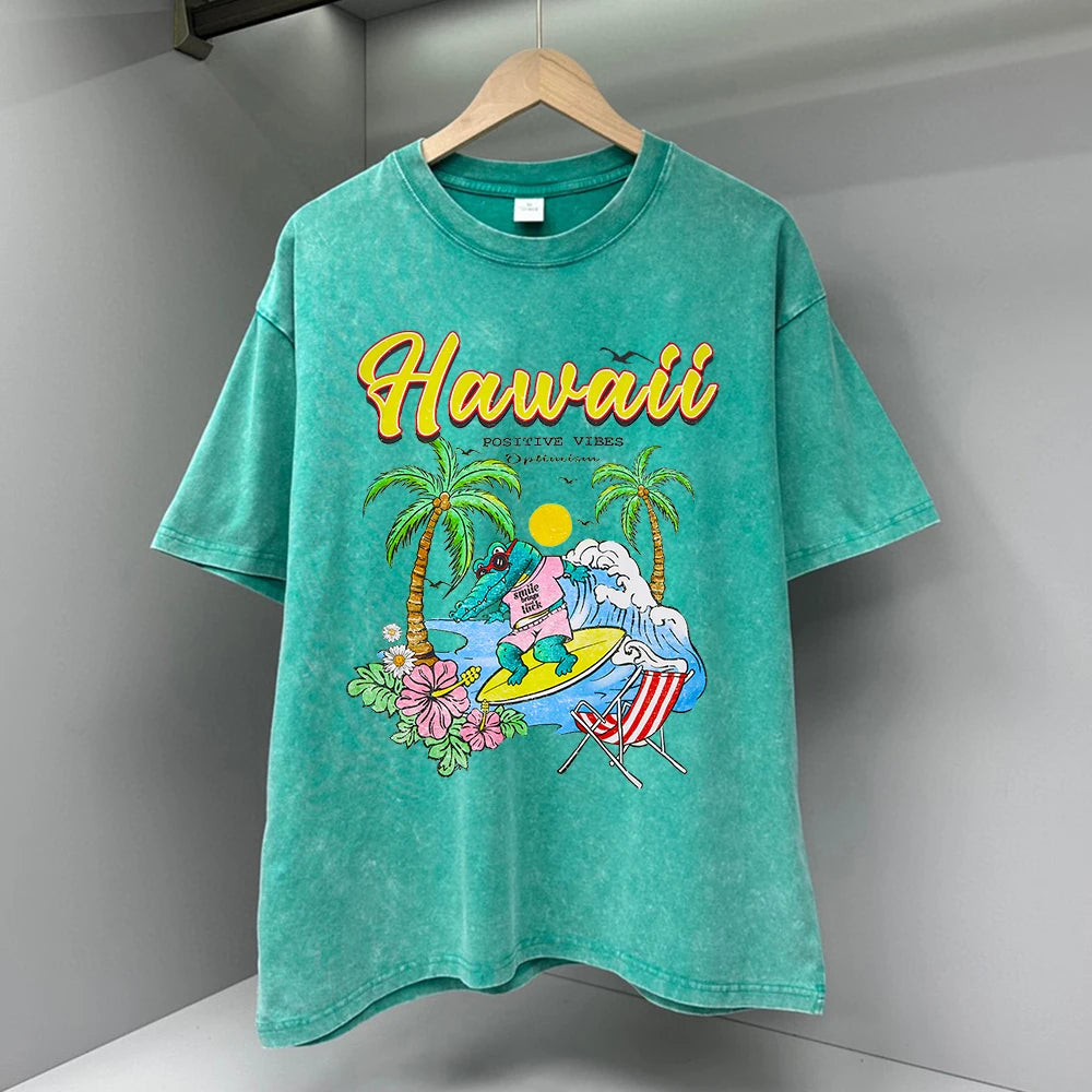 Hawaii Positive Vibes Optimism Printed Men T Shirt Fashion Cotton T-Casual Loose Streetwear Breathable Tops Oversize Tees
