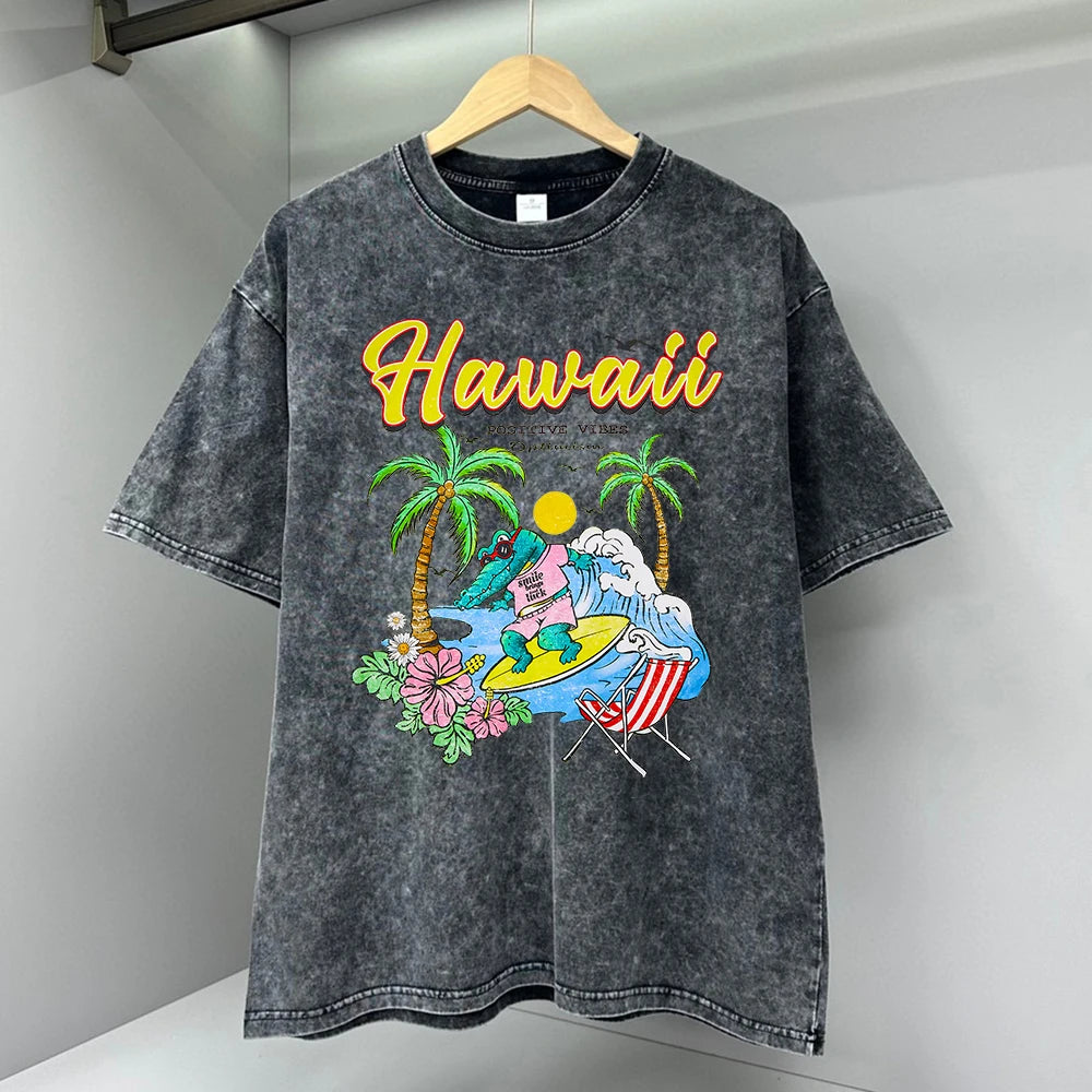 Hawaii Positive Vibes Optimism Printed Men T Shirt Fashion Cotton T-Casual Loose Streetwear Breathable Tops Oversize Tees