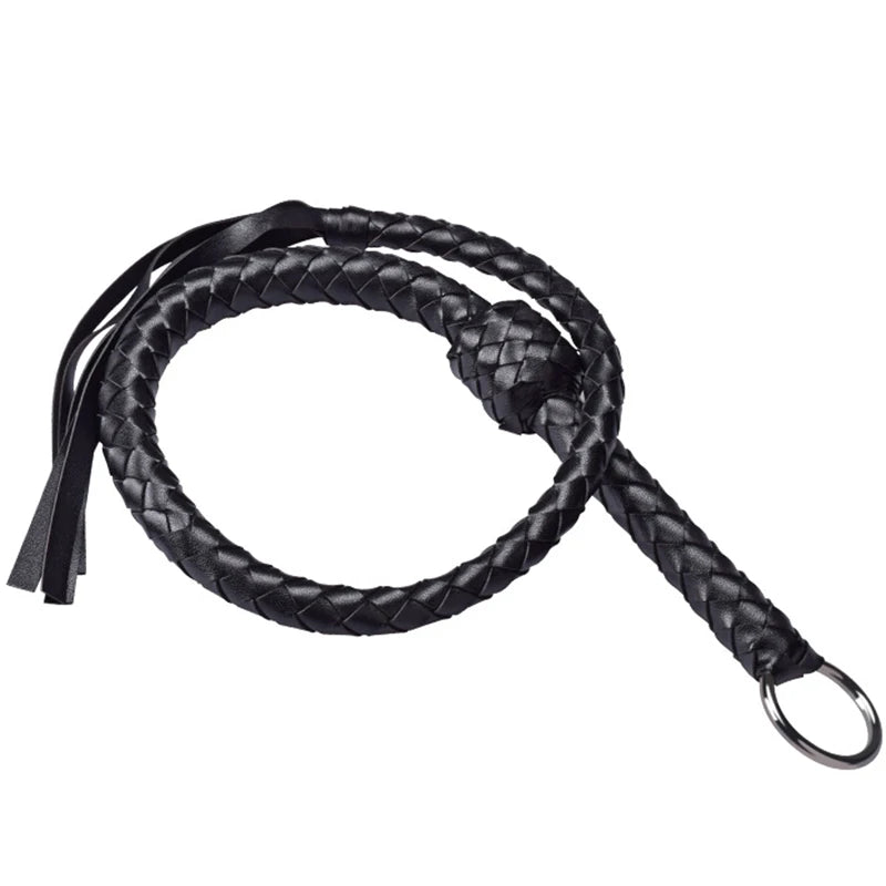 116CM Horse Whip PU Leather BULLWHIP HorseRiding Equestrian Training Whip with Iron Hoop Handle