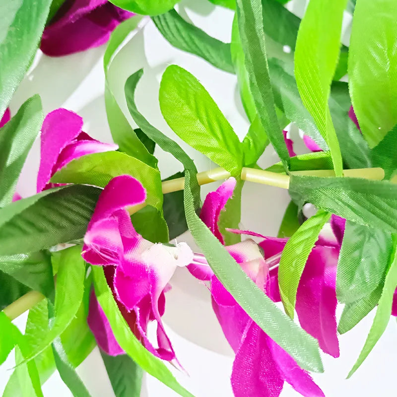 Popular Hawaii Maile Lei Double Ti Leaf With Strand of Purple White Orchids 2025 Graduation Wedding Luau Birthday Celebration