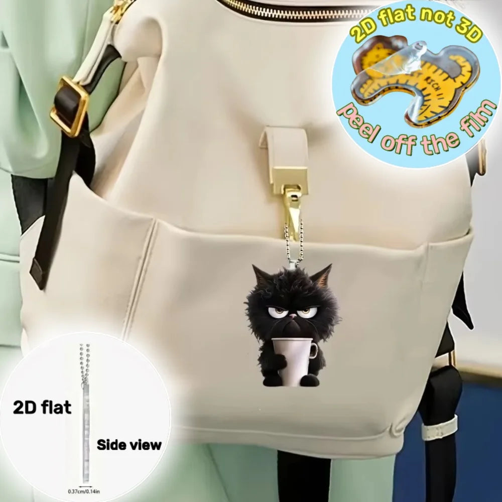Fun Coffee Black Cat Keychain Versatile Charm,Cute Cartoon Kitten 2D Flat Acrylic Pendant,For Car,Bag,Festive,Party,Gift & Decor