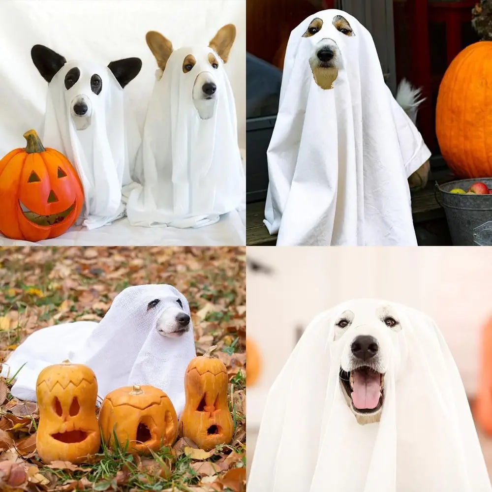 Funny Breathable Dog Ghost Cape Scary Soft Halloween Ghost Dog Costume Decorative Ghost Dog Cloak Party