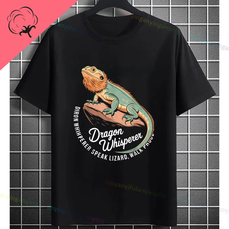 Men's "Bruh" Bearded Dragon Graphic T-Shirt Pure Cotton Short-sleeve Humor Style Tee Perfect Gift for Reptile Lovers
