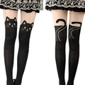 Black Cat Printed Silk Knee Socks