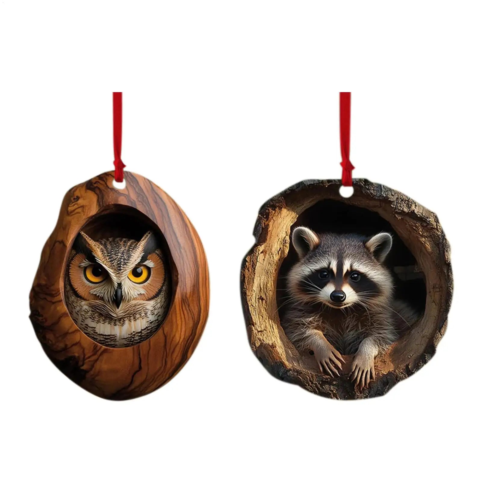 Christmas Raccoon Owl Acrylic Pendant 2D Animal Christmas Tree Pendant Ornament 2025 Xmas Navidad 2026 New Year Party Supplies
