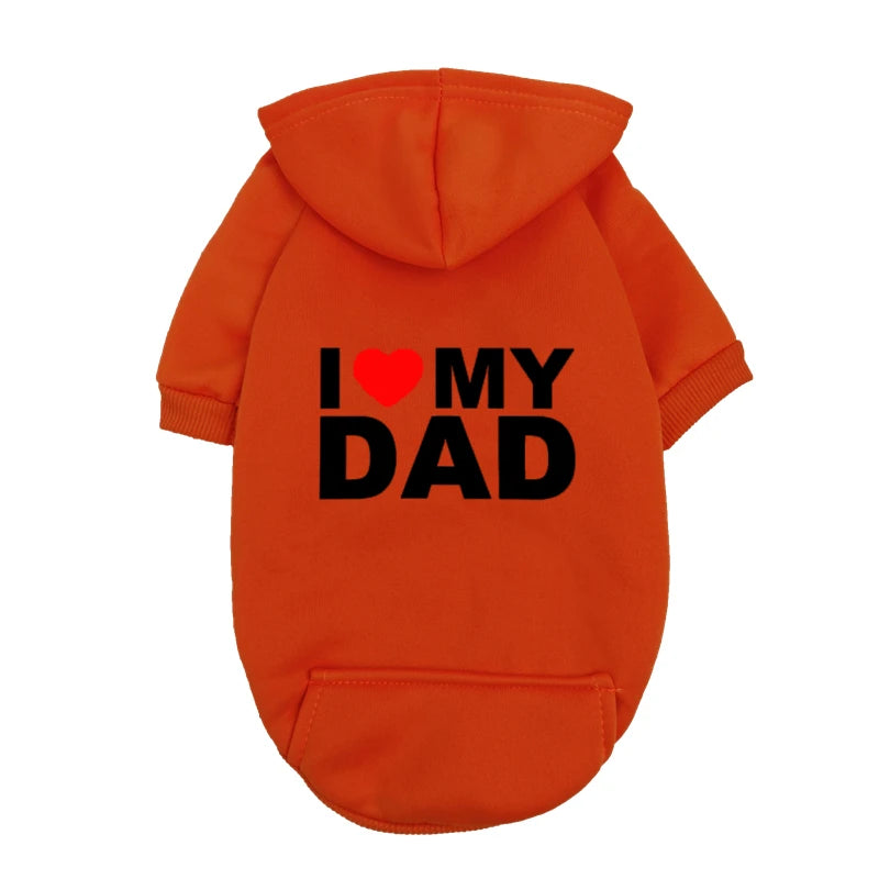 "I Love My Dad" Dog Hoodie - Small Medium Breed Puppy Sweatshirt - Cute Pet Father's Day Gift