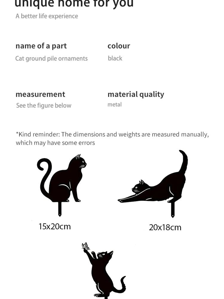 Black Cat Silhouette Garden Decorative Ground Plug Metal Handmade Artwork Outdoor Lawn Decoration