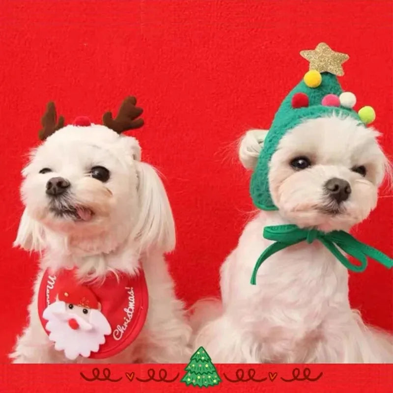 Funny Dog Christmas Hat Pets Santa Bibs New Year Party Cosplay Costume Puppy Cap Cute Cats Bandana Clothes Accessories Gift