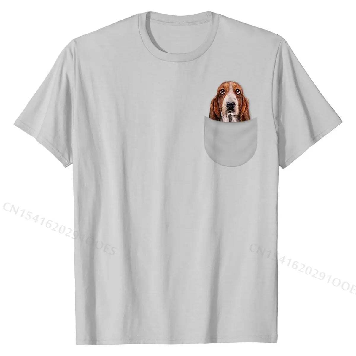 Basset Hound Gazing Out from Pocket T-Shirt