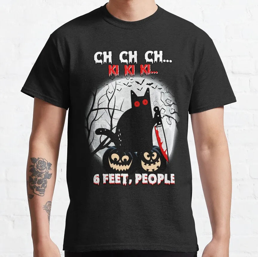 Cat What Murderous Black Cat With Knife T-Shirts for Men Kitten Lovers Cotton Big Tall Tees Short Sleeve T Shirt Big Size 6XL
