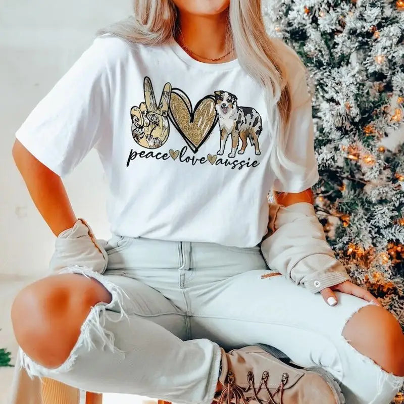 Peace Love Aussie Shirt - Australian Shepherd Owner T-Shirt