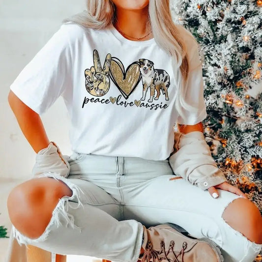 Peace Love Aussie Shirt - Australian Shepherd Owner T-Shirt