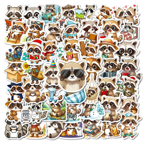 56PCS Cute Little Raccoon Graffiti Sticker Cartoon Animal Funny Meme Decal Kids Toy for Water Cup Stationery Box Luggage