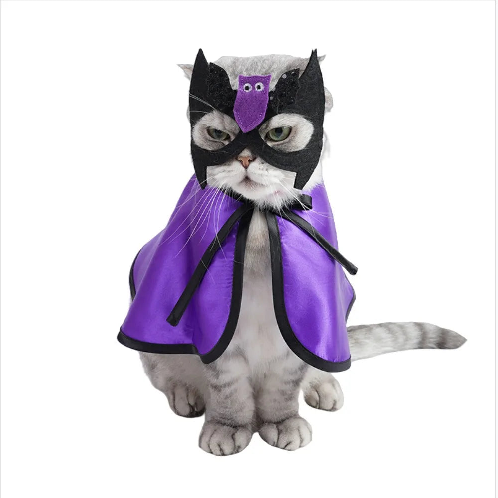 Adjustable Dog Halloween Costume Decorative Cartoon Pet Wizard Cloak Bat with Face Mask Cat Cosplay Outfit Halloween Party