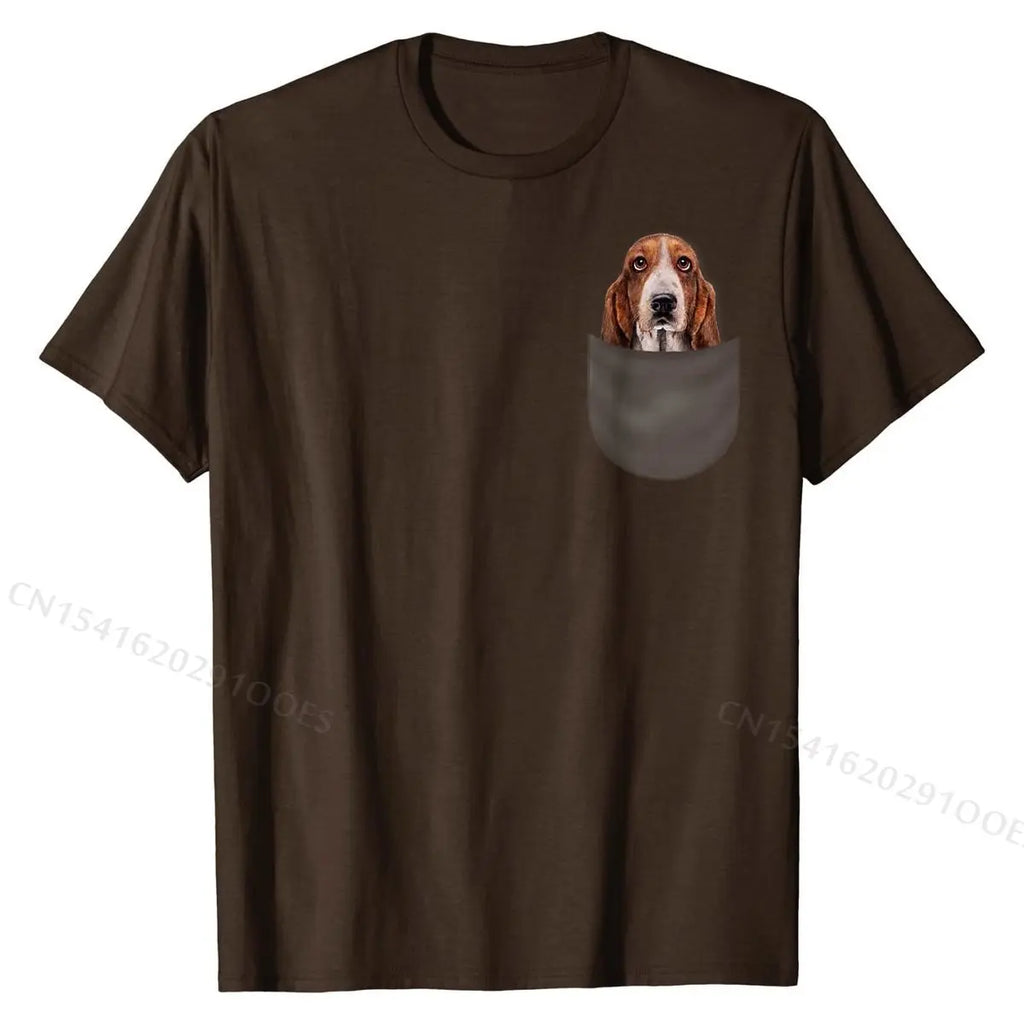 Basset Hound Gazing Out from Pocket T-Shirt