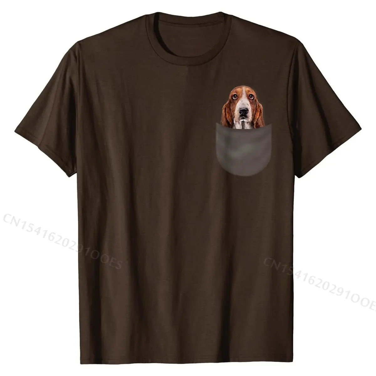 Basset Hound Gazing Out from Pocket T-Shirt