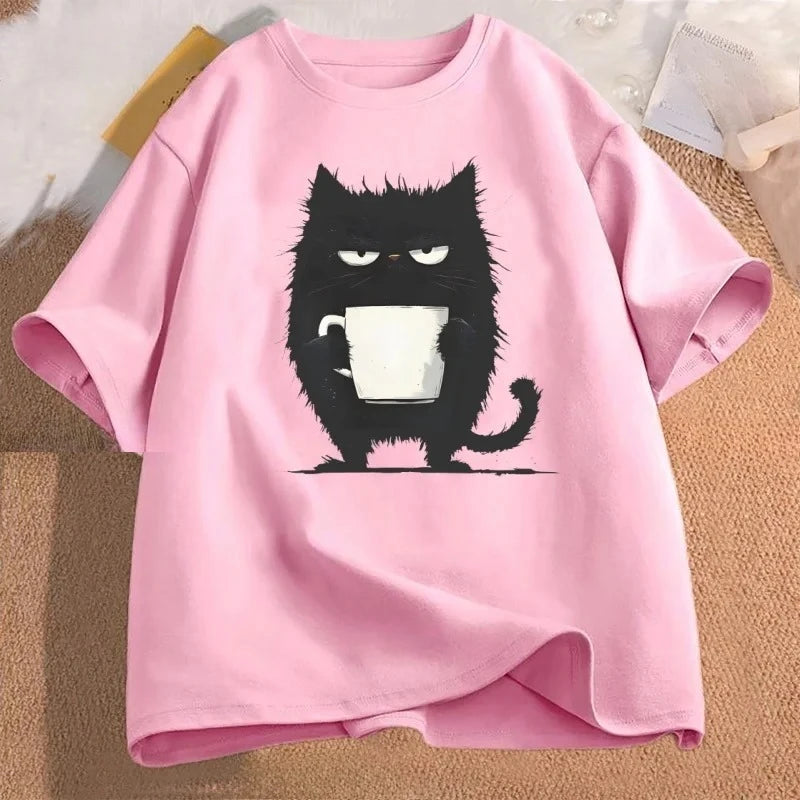 Funny Black Cat Coffee T-Shirt
