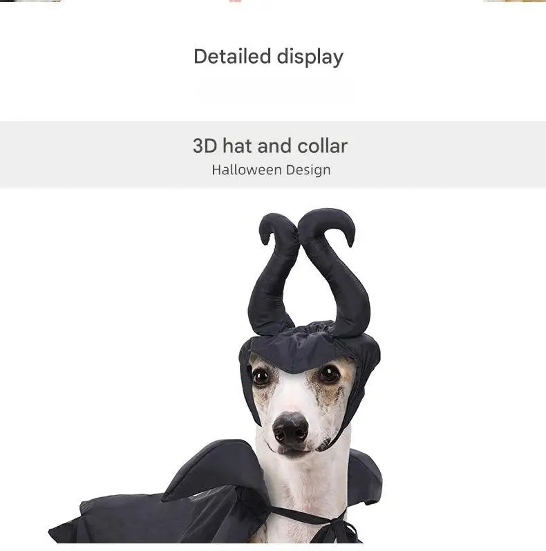 Halloween Pet Costume Hooded Cloak for Dogs Cats, Maleficent Adjustable Velvet Cape