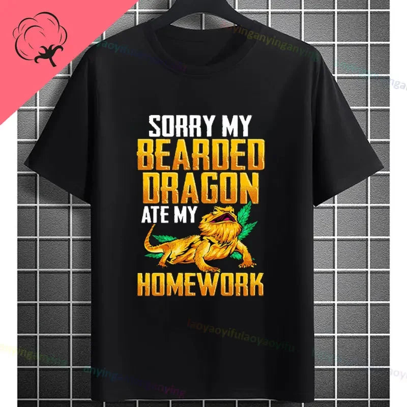 Men's "Bruh" Bearded Dragon Graphic T-Shirt Pure Cotton Short-sleeve Humor Style Tee Perfect Gift for Reptile Lovers