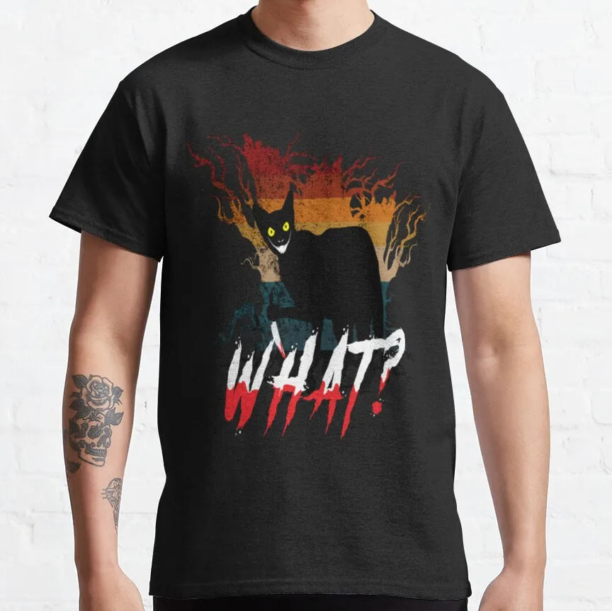 Cat What Murderous Black Cat With Knife T-Shirts for Men Kitten Lovers Cotton Big Tall Tees Short Sleeve T Shirt Big Size 6XL