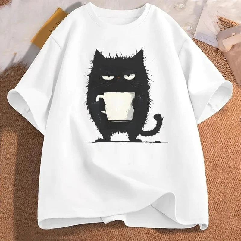 Funny Black Cat Coffee T-Shirt