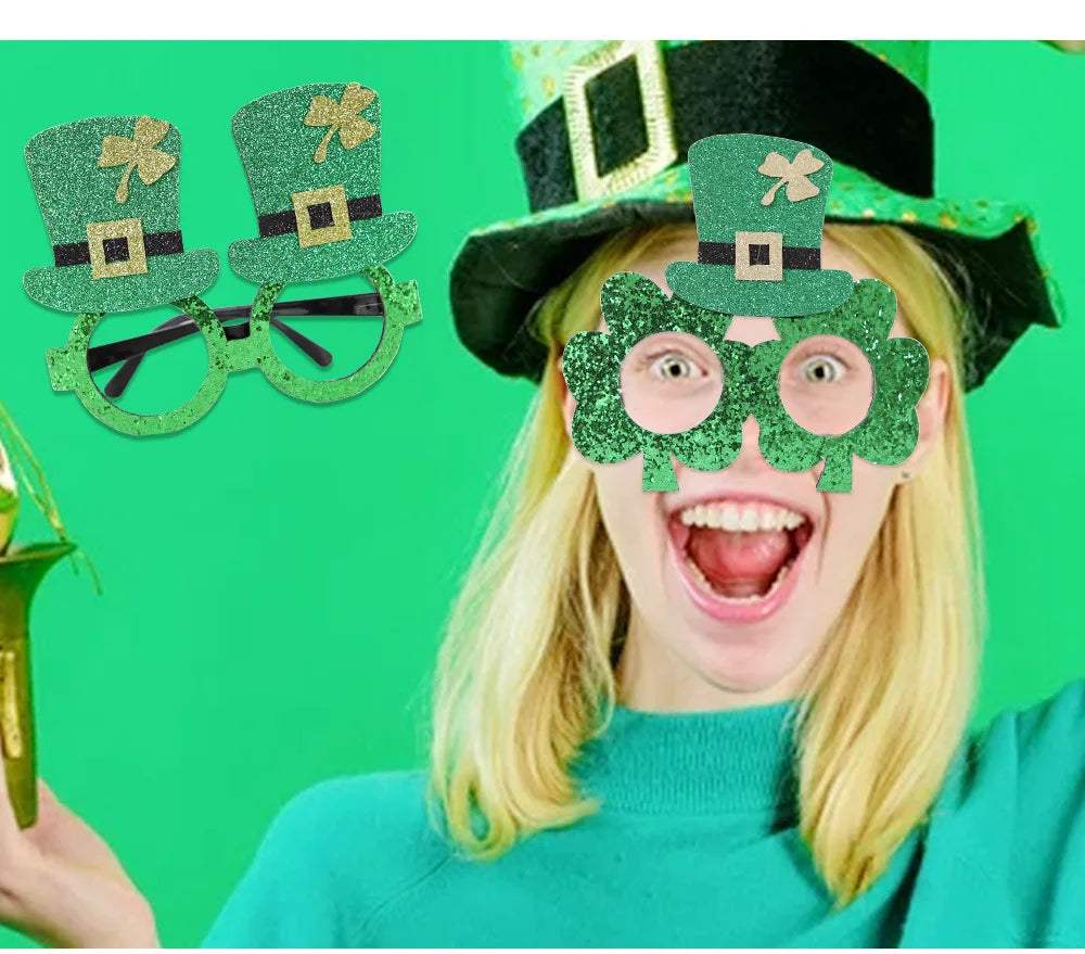 St. Patrick's Day Decorative Kids' Dress up Frame Green Hat Clover Plastic Glasses Frame 2025 Theme Irish Celebration Accessory