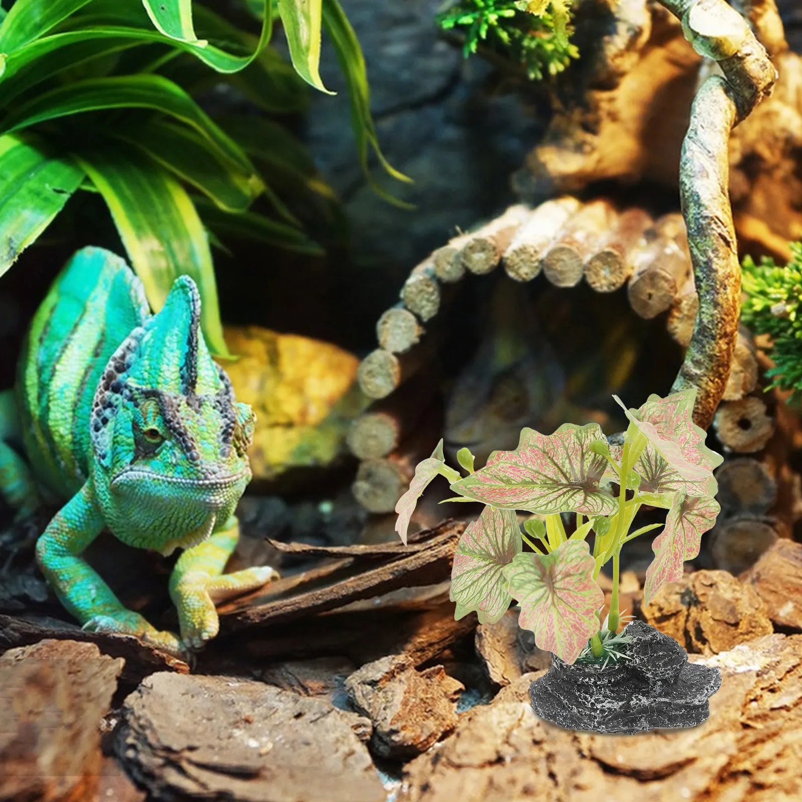 Realistic Reptile Climbing Decorative Plant Artificial Aquarium Plant Terrarium Decoration for Bearded Dragon Hermit Crab Fish