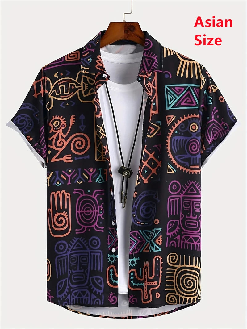 Hawaii Shirts For Men 3D Paisley Graphic Short-sleeved T-shirt Casual Lapel Buttons Male Tops Summer Oversized Bohemian Man Tees