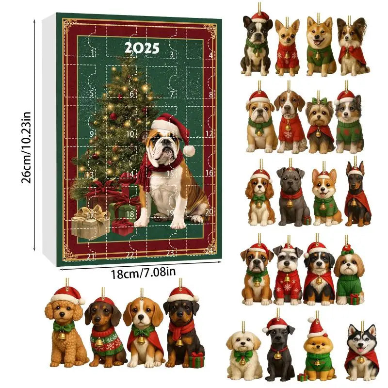 Christmas Advent Calendar 2025 for Dog Afficionados - 2D Acrylic Dog Tree Decorations, 24-Day Festive Countdown Treat