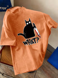 Black Cat Holding A Knife Prints Washed T-Shirt