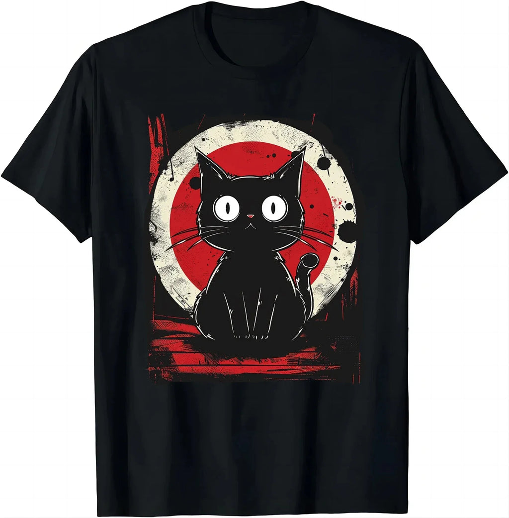 Cute Black Cat Japanese Anime T-shirt