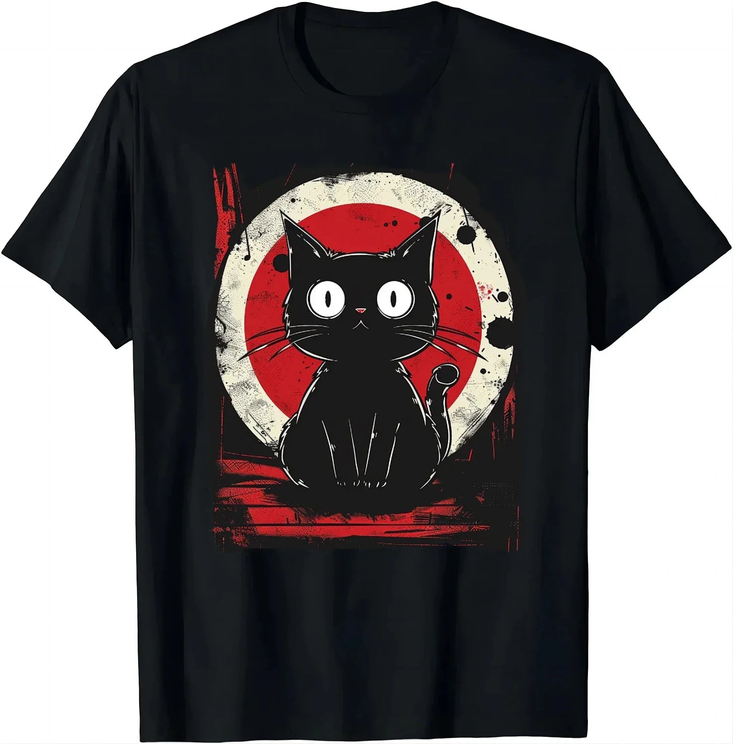 Cute Black Cat Japanese Anime T-shirt