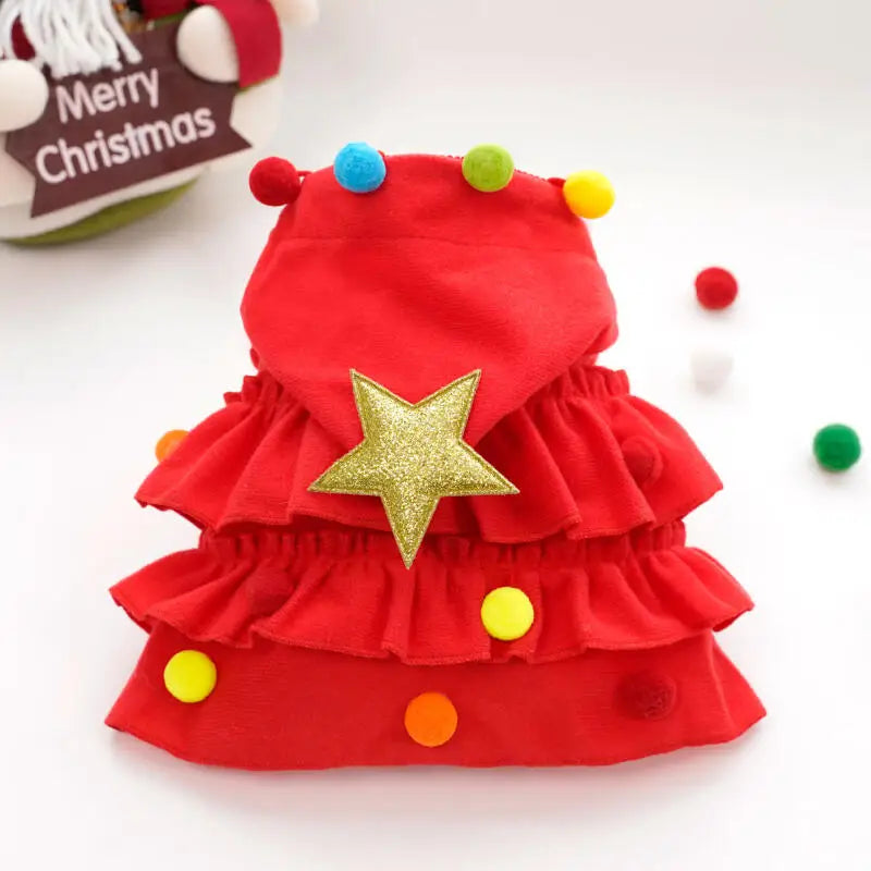 2025 Christmas Cat Dog Winter Warm Cloak Christmas Tree Shape Red Green Party Outfit For Puppy Kitten Transformation Apparel