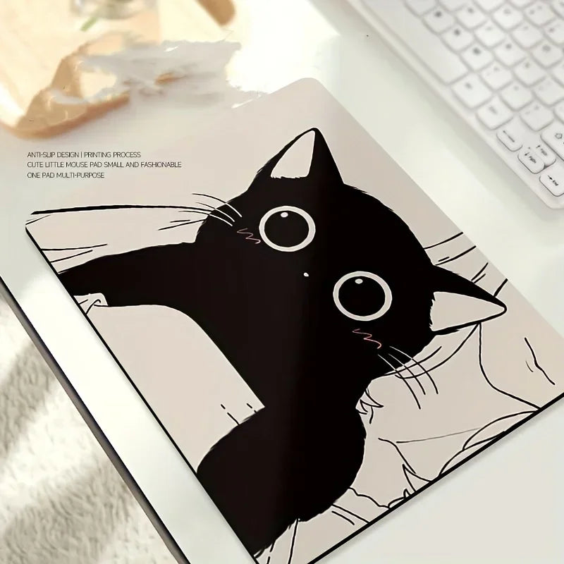 Black Cat Illustration Mouse Pad