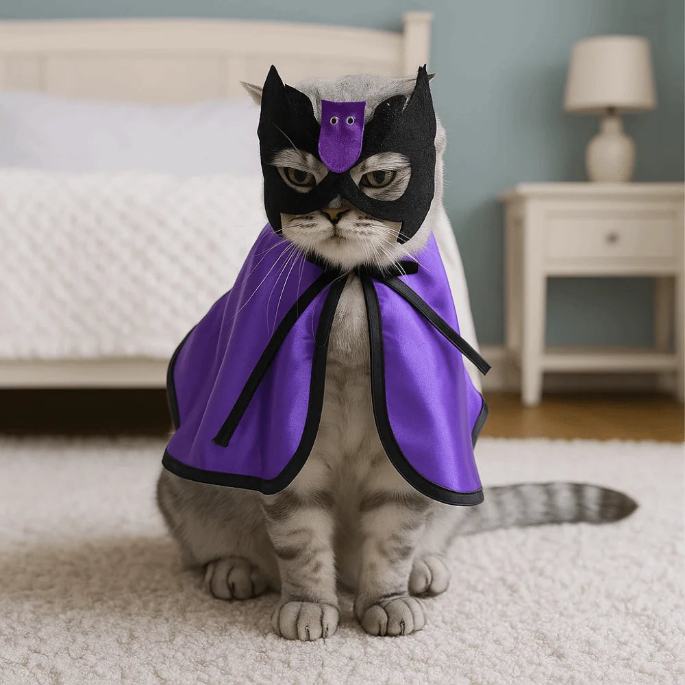 Adjustable Dog Halloween Costume Decorative Cartoon Pet Wizard Cloak Bat with Face Mask Cat Cosplay Outfit Halloween Party